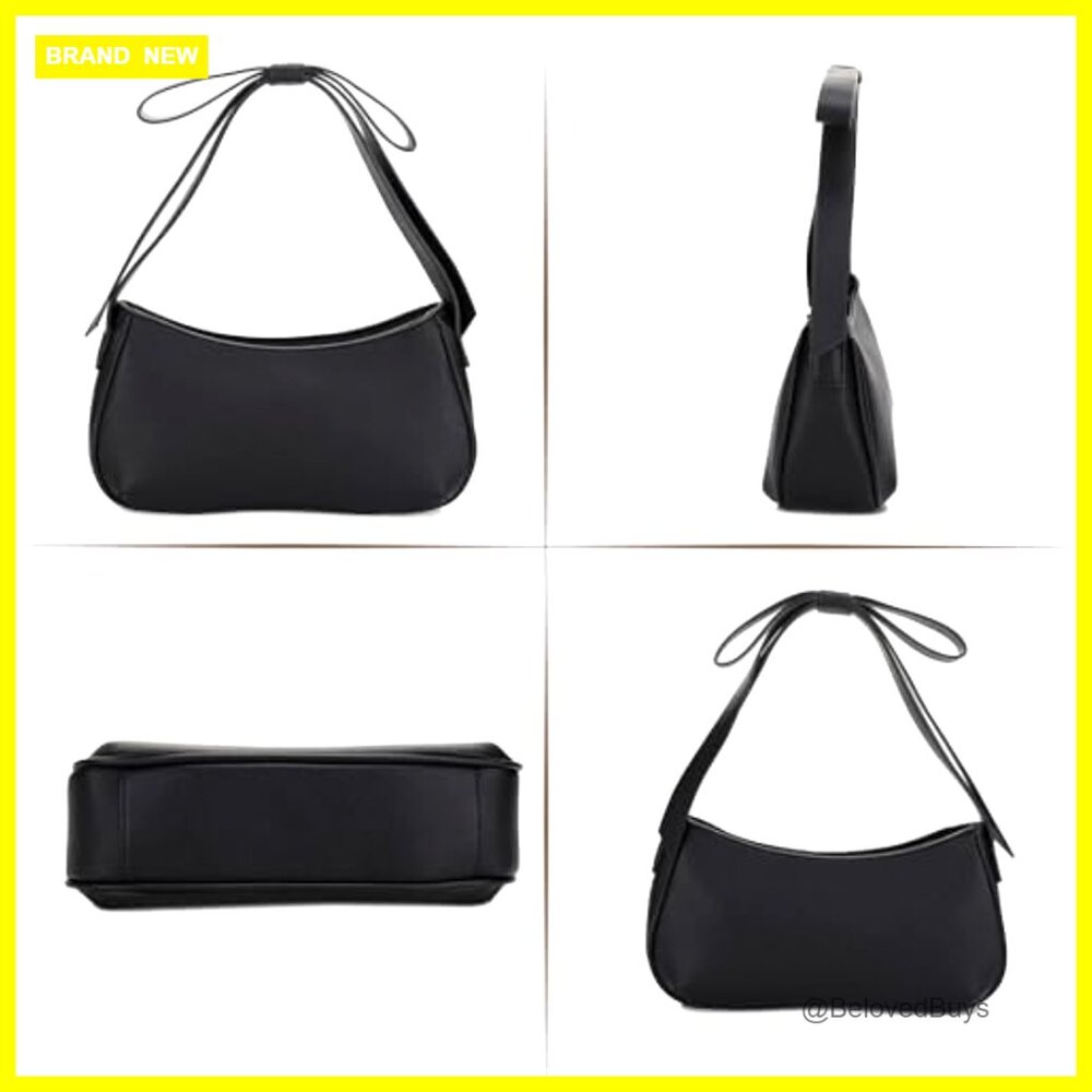 Vegan Leather Shoulder Bag with Bow Strap, Compact Hobo Purse for Women - Picture 5 of 7